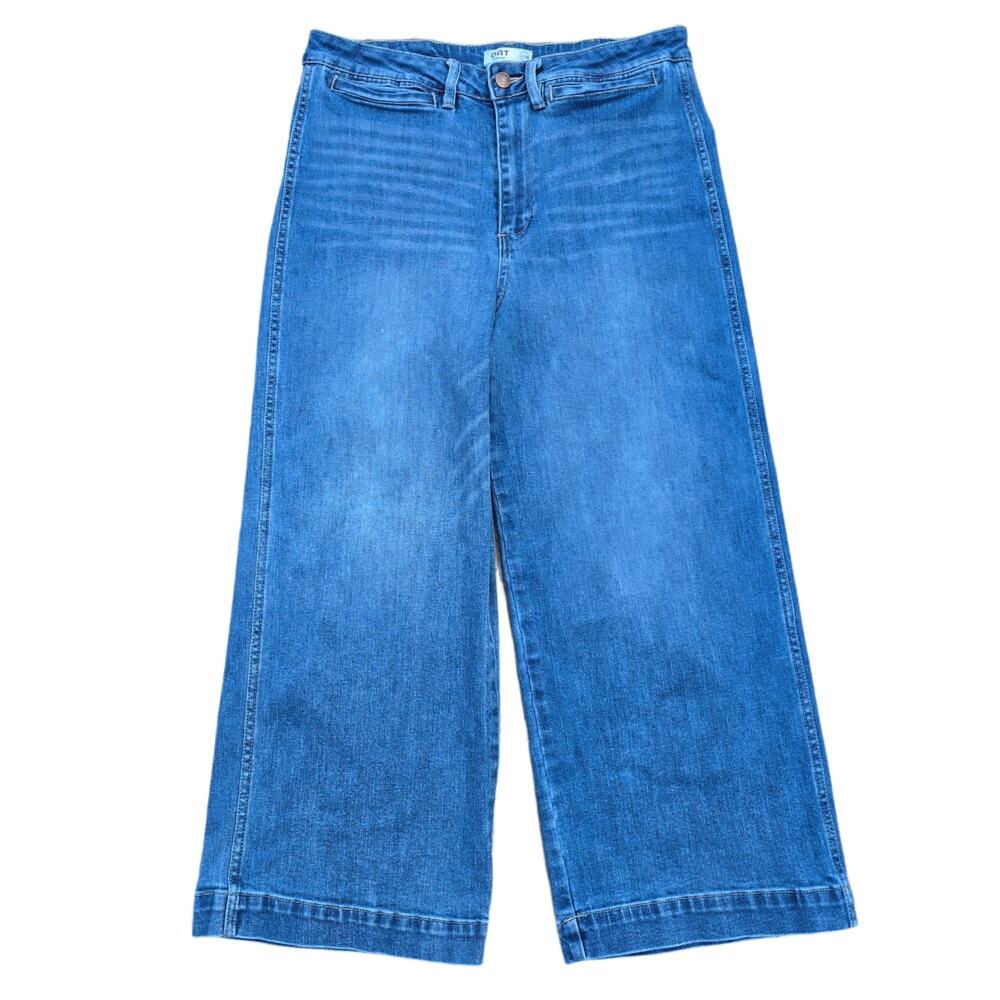 OAT New York Wide Leg Crop Jeans Size 10/30 High Rise Medium Wash Stretch Denim